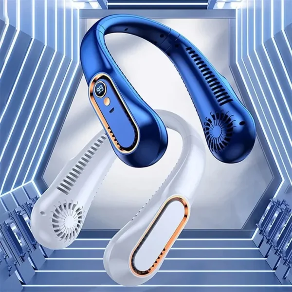 Neck Bladeless Fan Mini Ultra Long Life Portable Lazy Silent Fan Usb Charging Student Sports Office Digital Display Power 5 Gear - Image 3