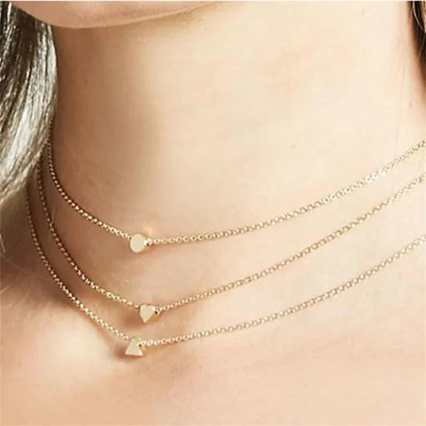 Fashion Gold Color Cute Love Heart Triangle Round Design Pendant Necklace For Women Exquisite Gift Wholesale Dropshipping - Image 2