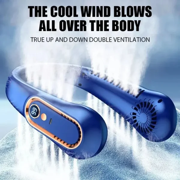 Neck Bladeless Fan Mini Ultra Long Life Portable Lazy Silent Fan Usb Charging Student Sports Office Digital Display Power 5 Gear - Image 2