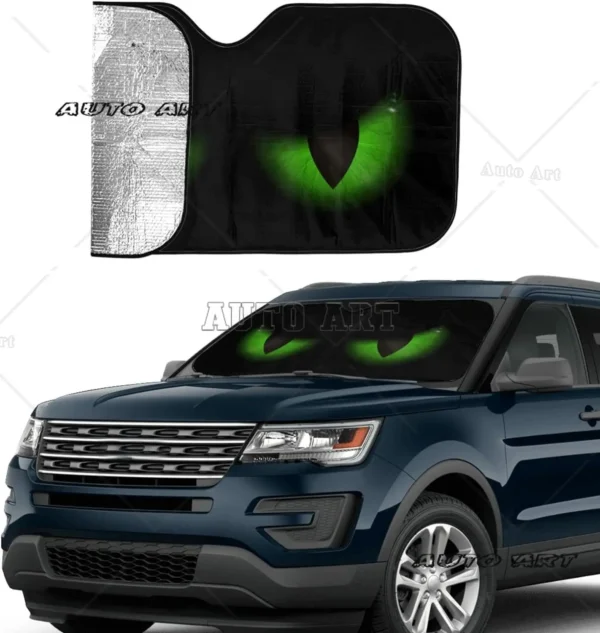 Green Evil Eyes Windshield Sunshade for Car SUV Truck Foldable Uv Ray Reflector Front Window Sun Shade Visor Shield Cover - Image 4