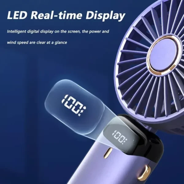 Handheld Mini Fan 3000mAh Foldable Portable Desk Outdoor Neck Hanging 5 Speed USB Rechargeable Fan Phone Stand Display Screen - Image 2