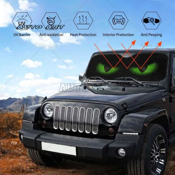 Green Evil Eyes Windshield Sunshade for Car SUV Truck Foldable Uv Ray Reflector Front Window Sun Shade Visor Shield Cover - Image 6