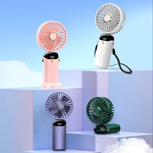 Handheld Mini Fan 3000mAh Foldable Portable Desk Outdoor Neck Hanging 5 Speed USB Rechargeable Fan Phone Stand Display Screen - Image 3