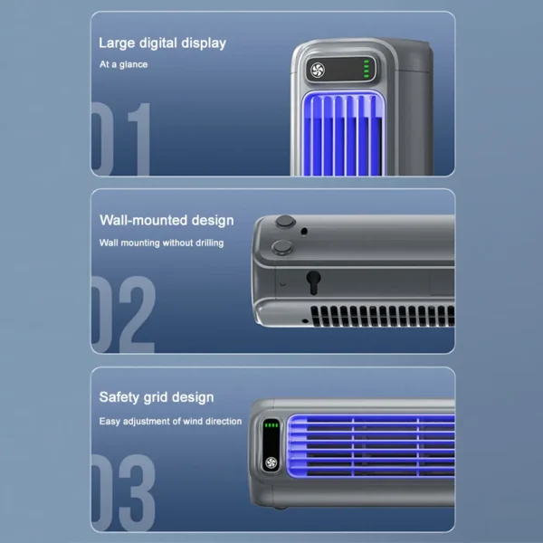 2000/1200mAh Portable Fan Electric Fan Air Conditioner Fan Quiet Wall Mount Desk Fan Tower Fan 3 Speed Rechargeable for Home - Image 5