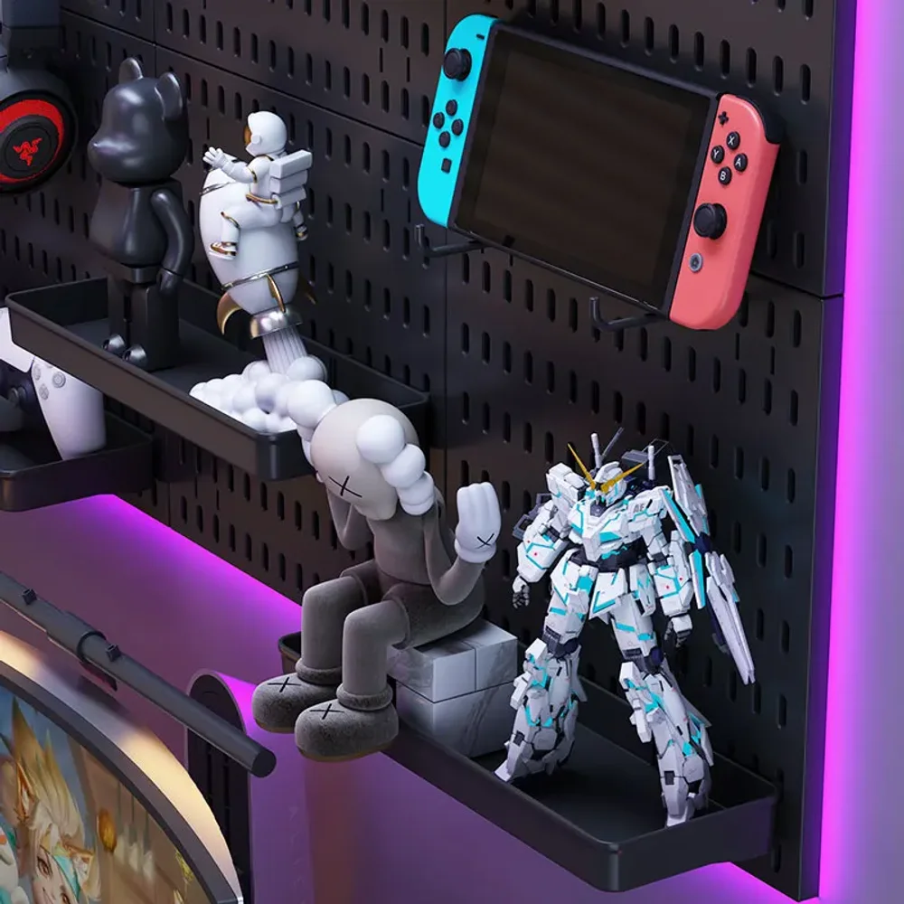 Estante de pared para accesorios de juegos Pegboard, soporte de exhibición con ganchos para juegos, kit organizador de almacenamiento de plástico para oficina - Image 6