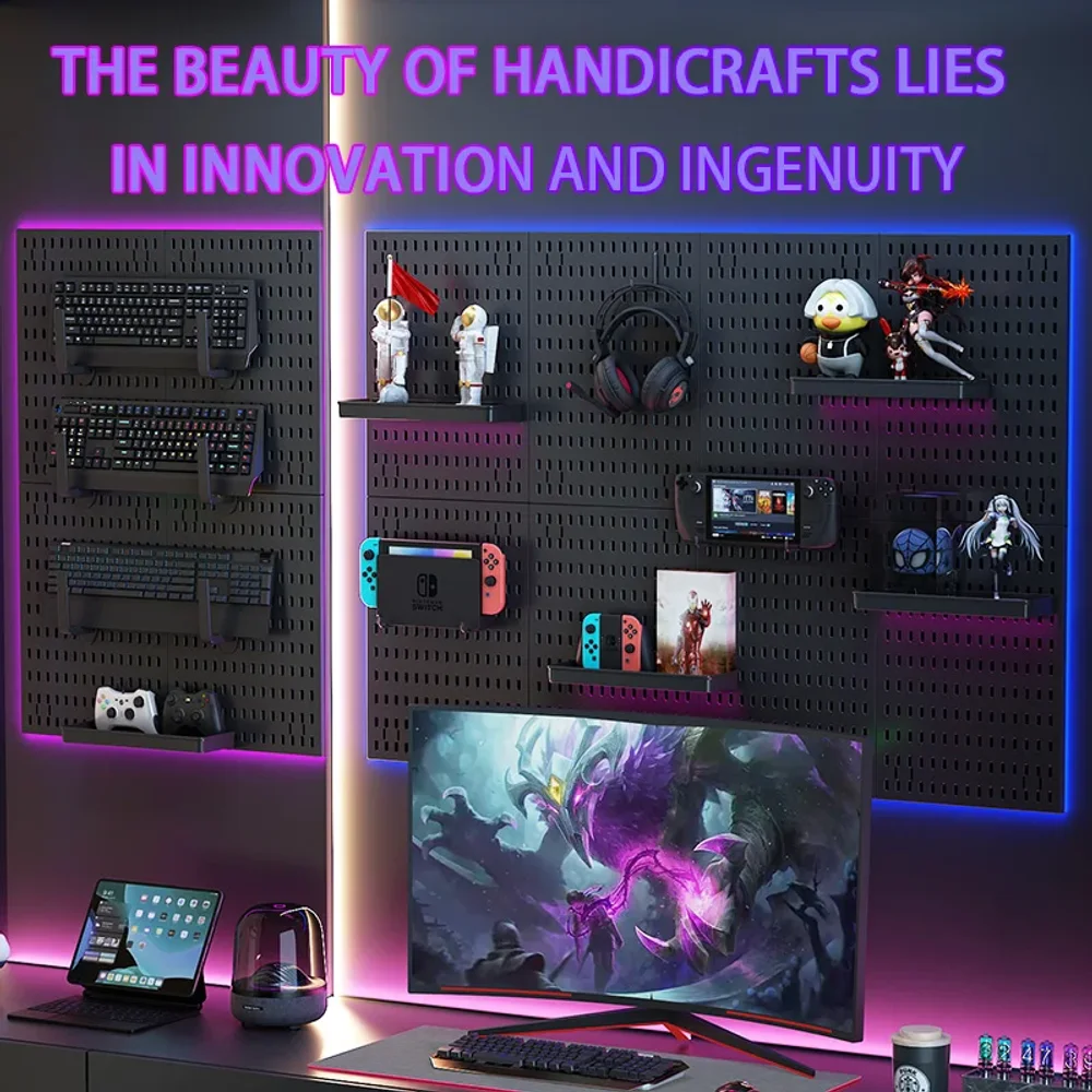 Estante de pared para accesorios de juegos Pegboard, soporte de exhibición con ganchos para juegos, kit organizador de almacenamiento de plástico para oficina - Image 2