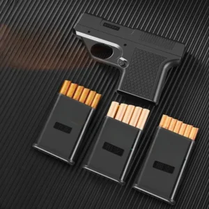 Encendedor de Gas butano tipo pistola con Clip, soporte para cigarrillos de tres capacidades, encendedores de llama azul a prueba de viento, regalos para hombres (sin GAS), novedad de 2026