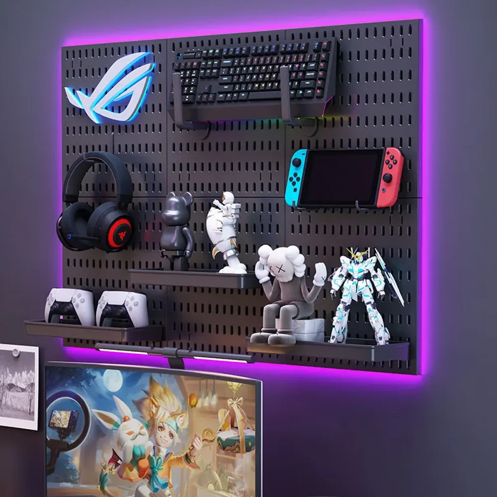 Estante de pared para accesorios de juegos Pegboard, soporte de exhibición con ganchos para juegos, kit organizador de almacenamiento de plástico para oficina - Image 5