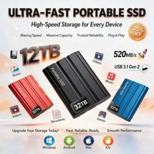 Unidad de Estado Sólido Portátil de Gran Capacidad de 32 TB, USB 3.1 Tipo-C, Disco Duro Externo de Alta Velocidad de 520 MB/s para Computadora de Escritorio, Portátil y Mac