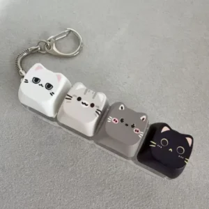 Llavero con Botón de Presión en la Punta del Dedo, Diseño de Gato, 4 Teclas, Teclado Mecánico, Kawaii, Creativo
