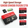 Tarjetas de Memoria SD Impermeables Clase 10 U3 V30 con Adaptador USB de 128 GB y 512 GB, Tarjeta Micro TF/SD de Alta Velocidad para Teléfono, Laptop y Cámara