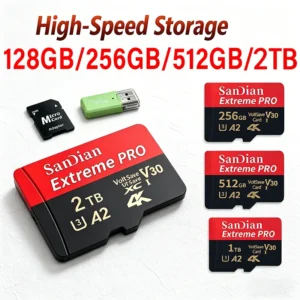 Tarjetas de Memoria SD Impermeables Clase 10 U3 V30 con Adaptador USB de 128 GB y 512 GB, Tarjeta Micro TF/SD de Alta Velocidad para Teléfono, Laptop y Cámara