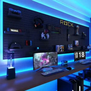 Estante de pared para accesorios de juegos Pegboard, soporte de exhibición con ganchos para juegos, kit organizador de almacenamiento de plástico para oficina