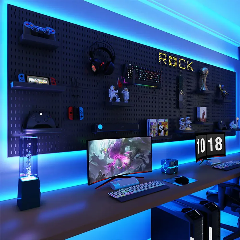 Estante de pared para accesorios de juegos Pegboard, soporte de exhibición con ganchos para juegos, kit organizador de almacenamiento de plástico para oficina