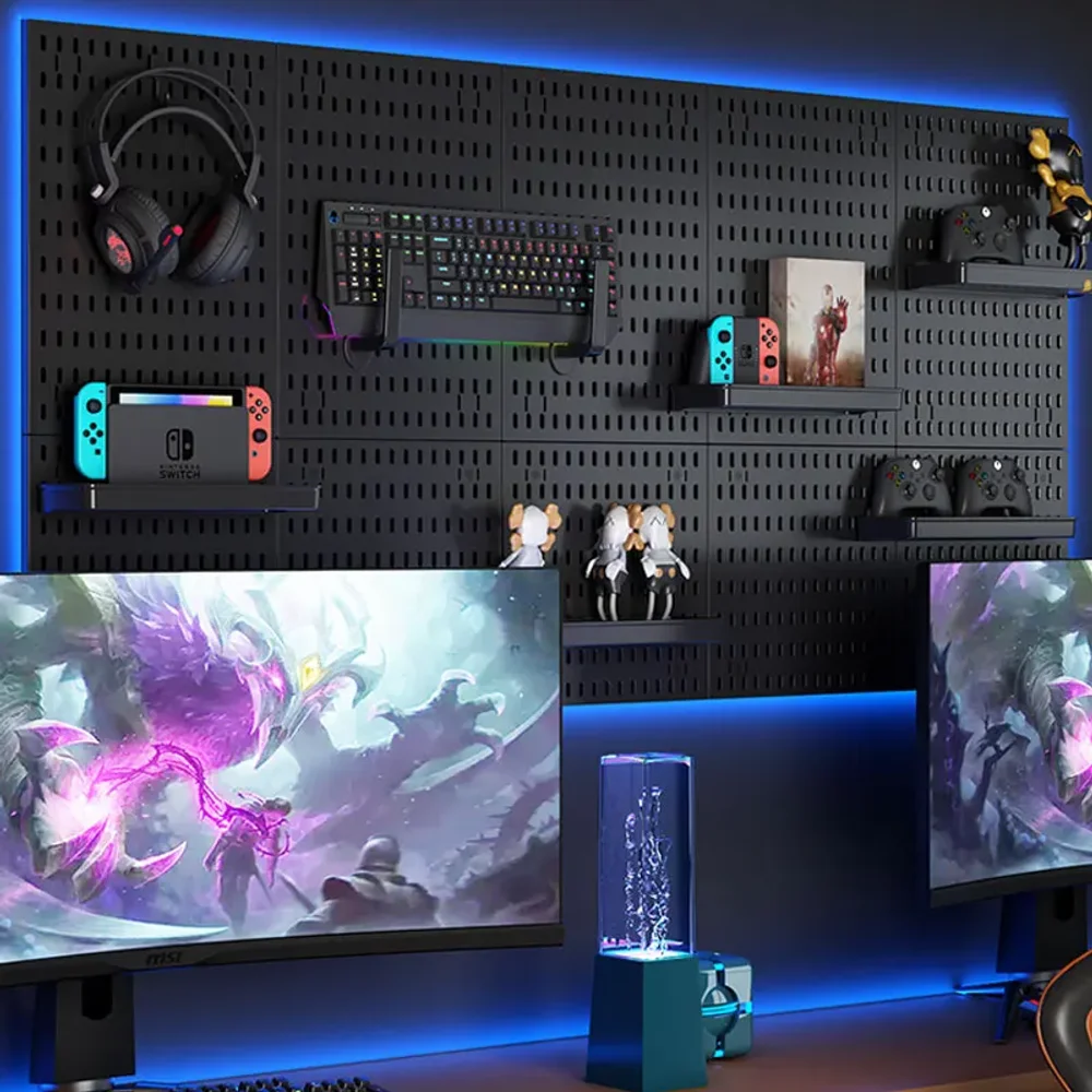 Estante de pared para accesorios de juegos Pegboard, soporte de exhibición con ganchos para juegos, kit organizador de almacenamiento de plástico para oficina - Image 4